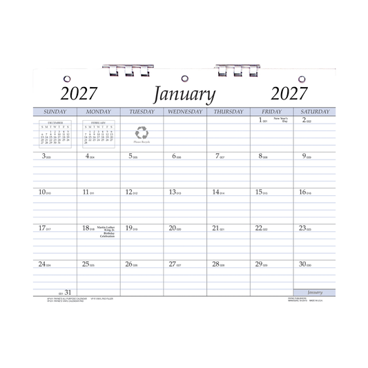 Payne 2027 3-Hole Punched Monthly Calendar (8.5 x 11)