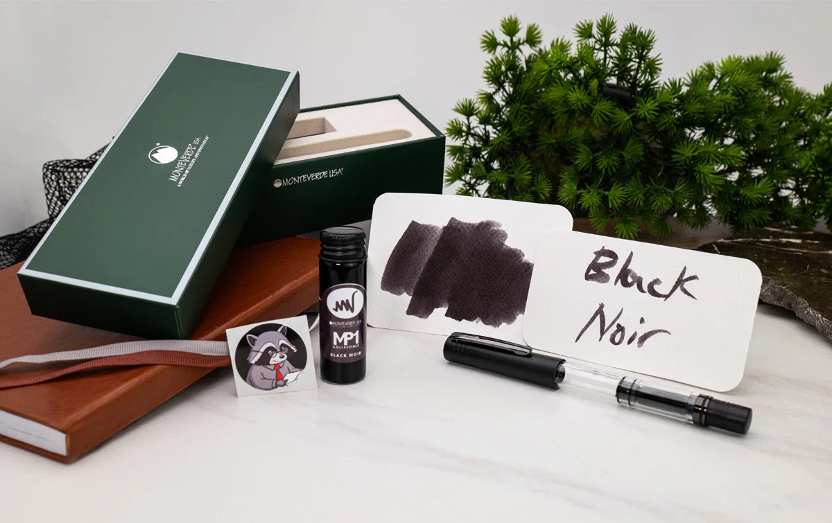 Monteverde MP1 Fountain Pen and Bottled Ink Set - Black Noir (Limited Edition)