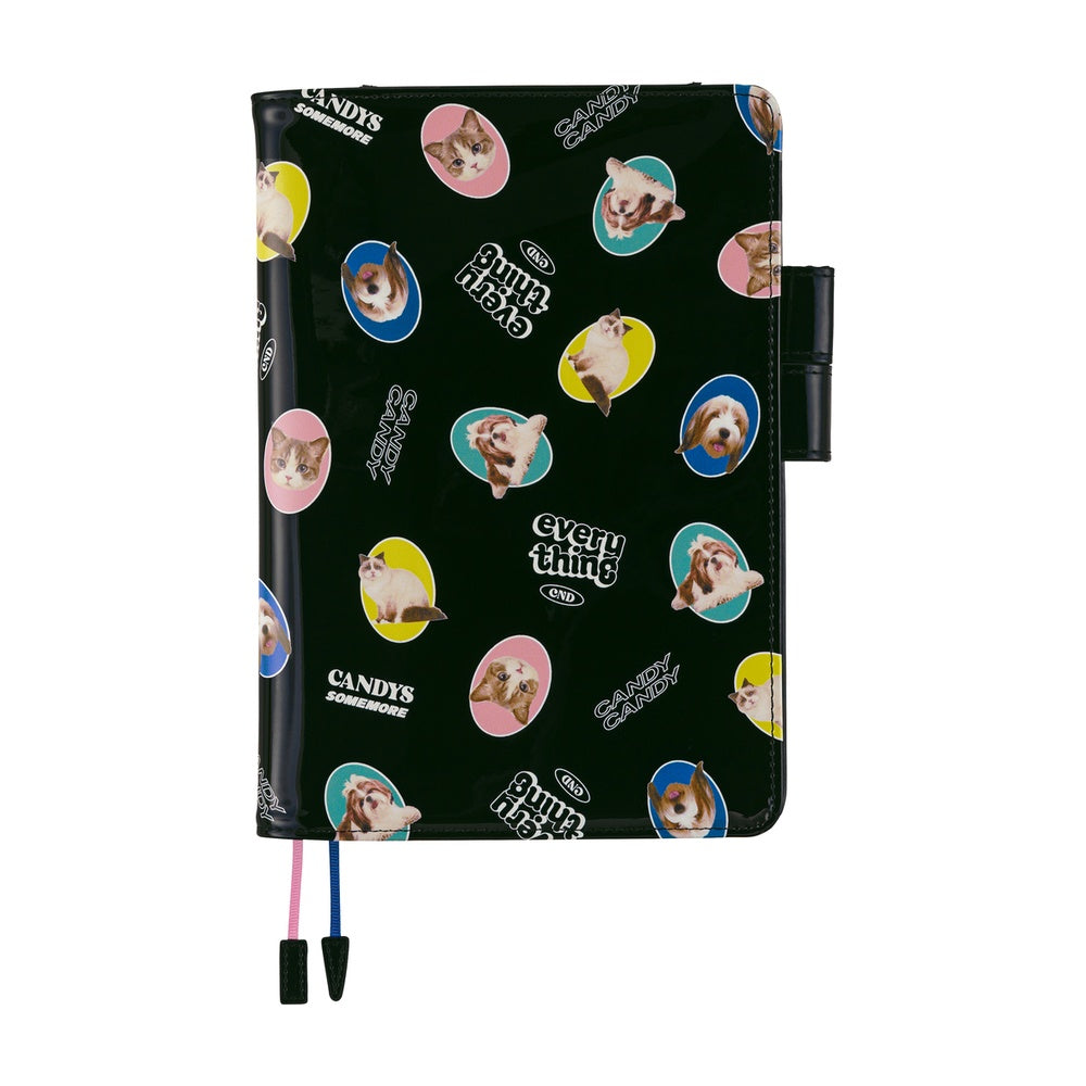 Hobonichi 2026 A5 Cousin Cover Only - Candy Stripper: Random Dog & Cat (Black)
