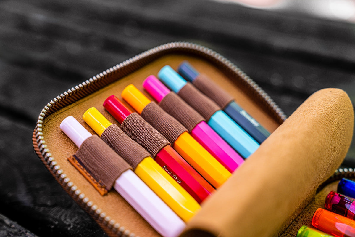 Galen Leather Zippered 14 Slots Collector Pen Case for Kaweco Pens - Crazy Horse Brown