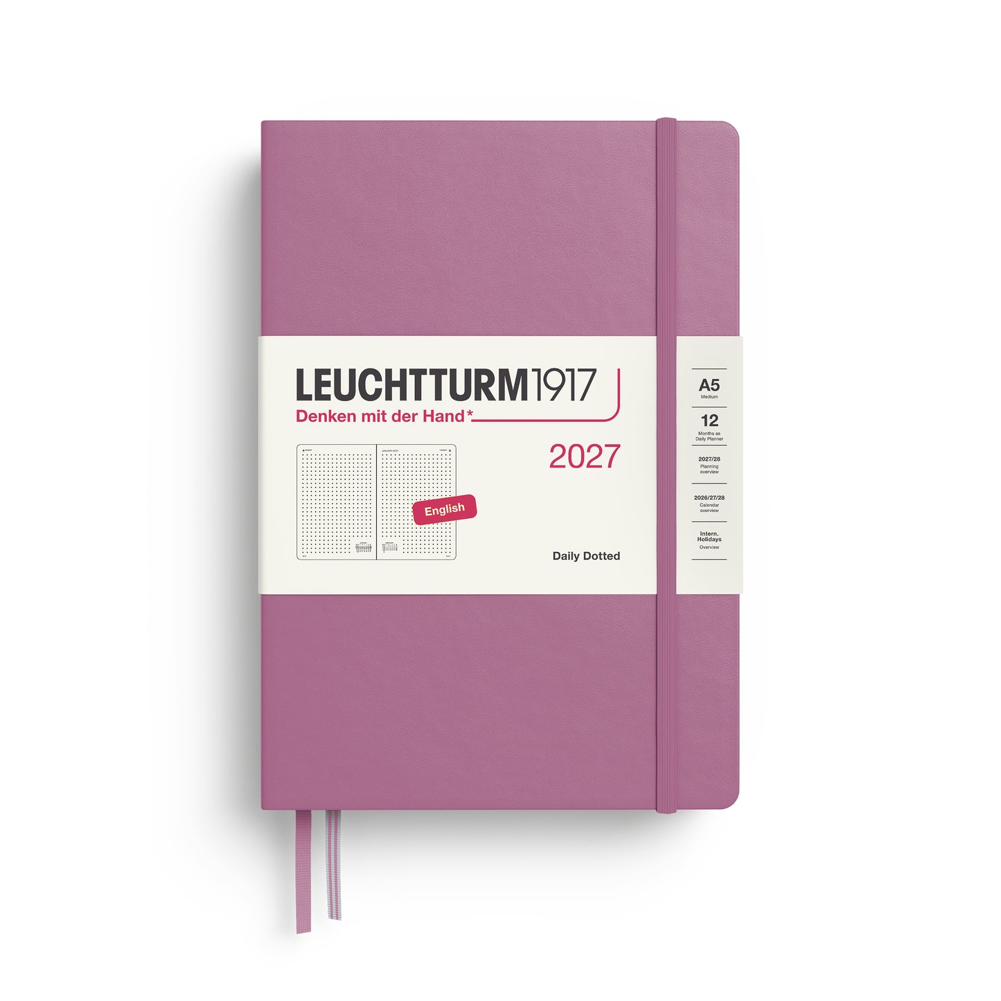 Leuchtturm1917 2027 A5 Medium Hardcover Dotted Daily Planner - Dusty Rose