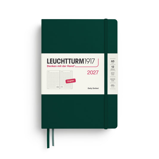 Leuchtturm1917 2027 A5 Medium Hardcover Dotted Daily Planner - Forest Green
