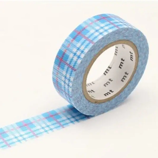 MT Masking Tape - Tape Single - Check Light Blue (15mm)