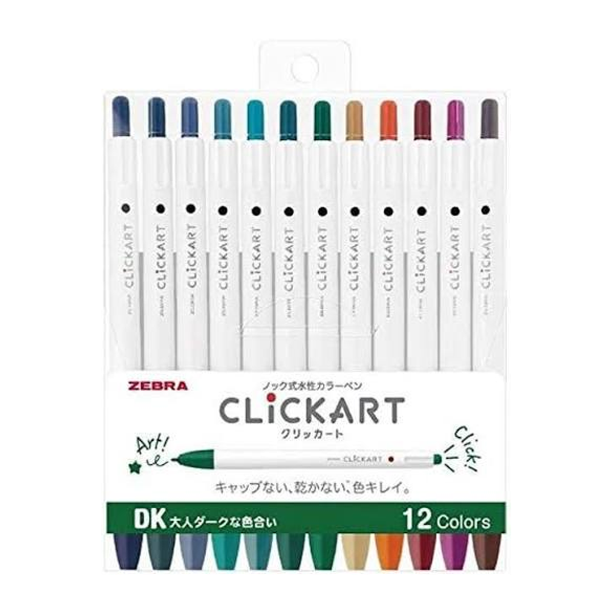 ZEBRA CLiCKART Retractable Marker 12 Color Set - Dark DK (0.6mm)