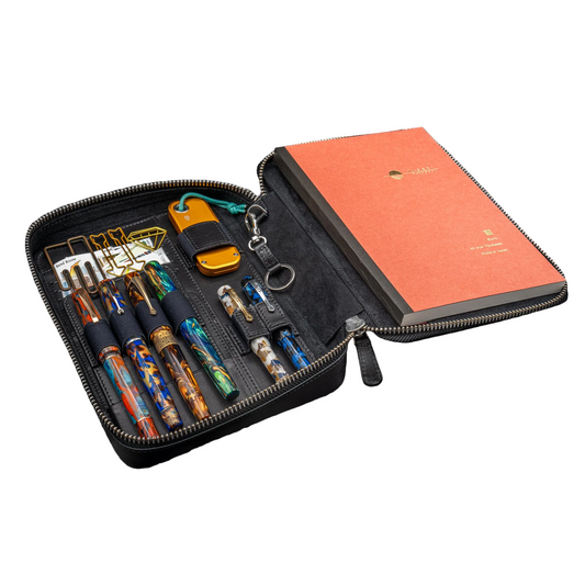 Galen Leather A5 Wide Zippered Expansi-Folio - Black