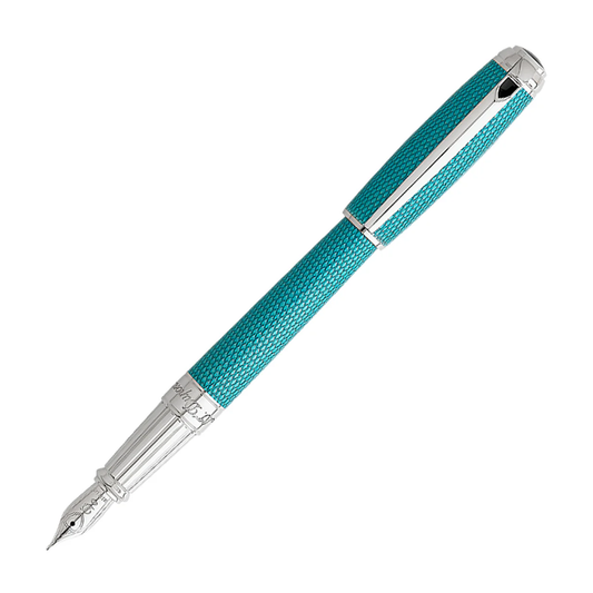 S.T. Dupont Line D Firehead Fountain Pen - Guilloche Aquamarine with Palladium Trim (Discontinued)