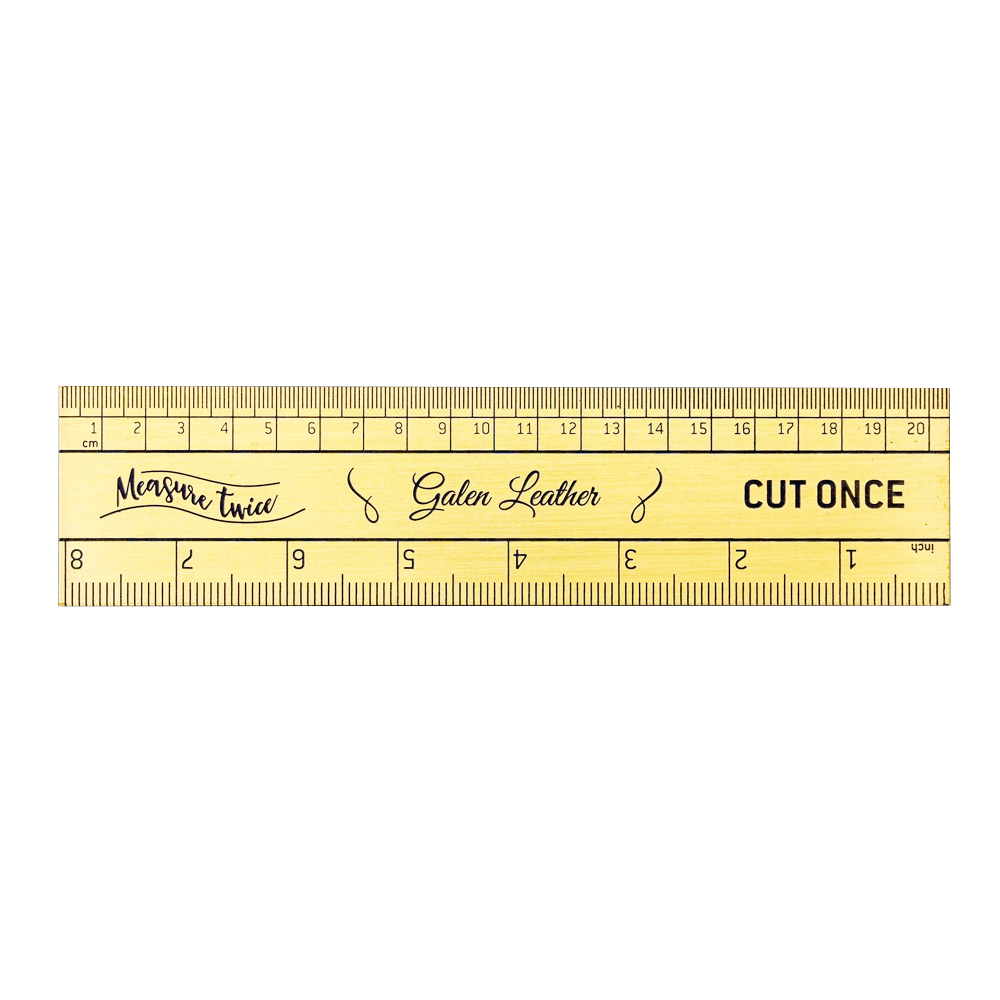 Galen Leather Brass Vintage Inspired Ruler - Imperial and Metric Measurements