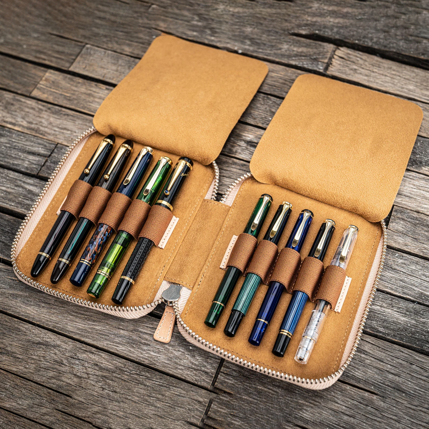 Galen Leather Zippered 10 Slots Pen Case - Undyed