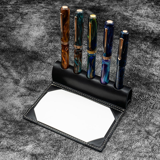 Galen Leather The Writer's Pen Dock 5 Slot Pen Stand with Notepad Holder - Black
