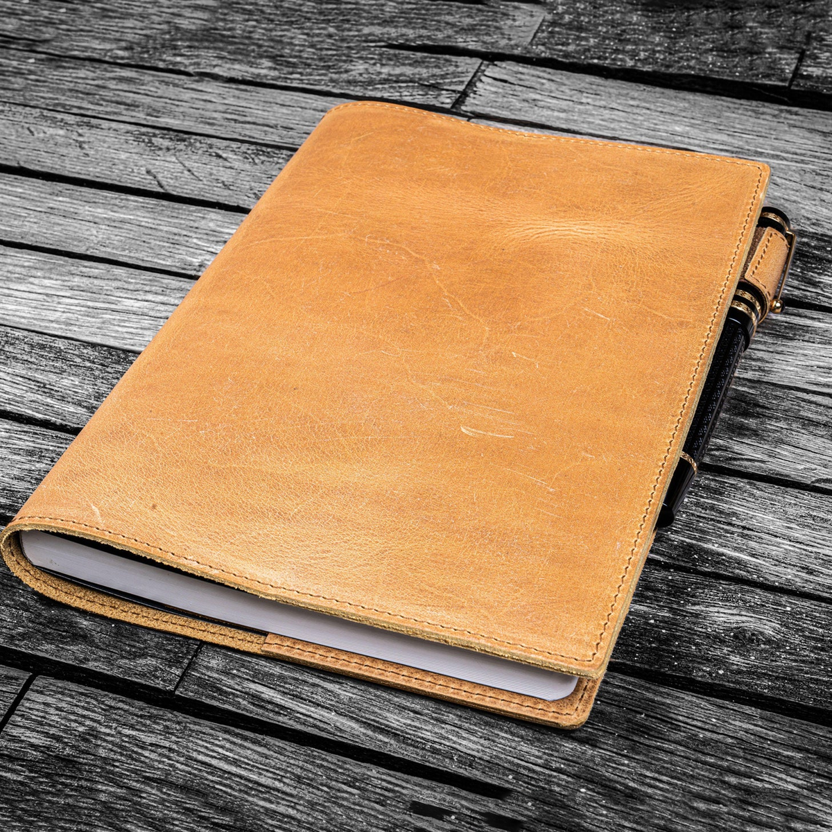 Galen Leather Slim A6 Notebook/Planner Cover - Crazy Horse Honey Ochre