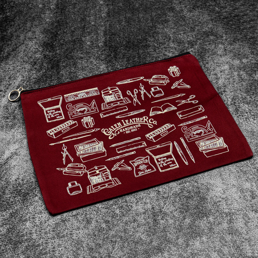 Galen Leather Canvas Clutch A5 Everyday Tool Pouch - Burgundy