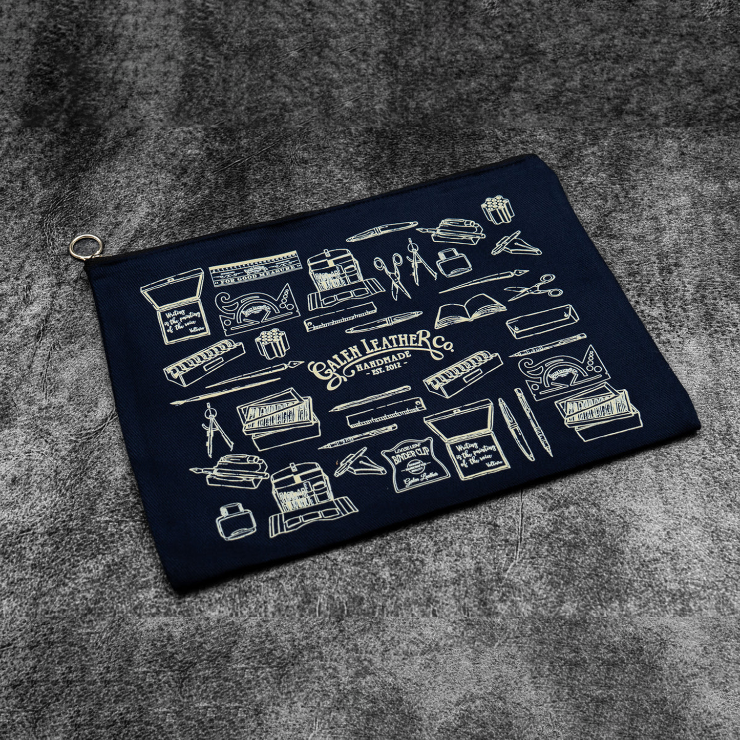Galen Leather Canvas Clutch A5 Everyday Tool Pouch - Navy Blue