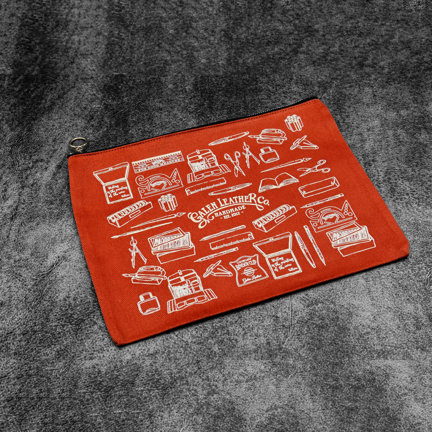 Galen Leather Canvas Clutch A5 Everyday Tool Pouch - Orange