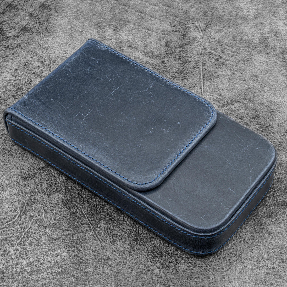 Galen Leather 3 Slots Magnum Opus Pen Case - Crazy Horse Navy Blue (with Removable Pen Tray)