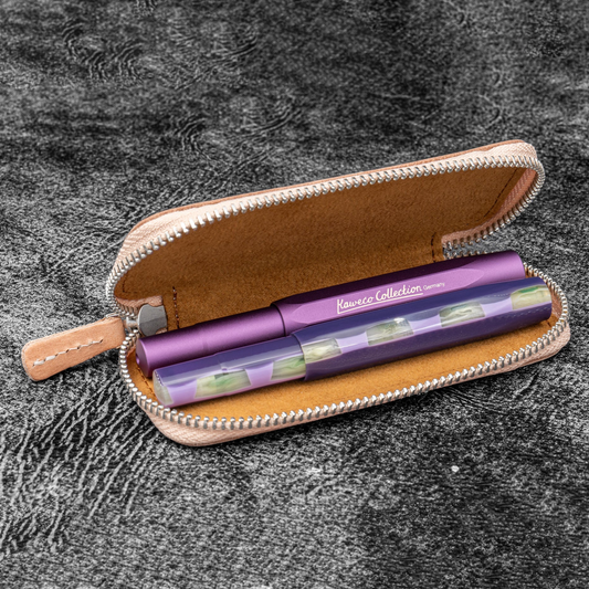 Galen Leather Zippered 2 Slots Pen Case for Kaweco Pocket Pen - Undyed Leather
