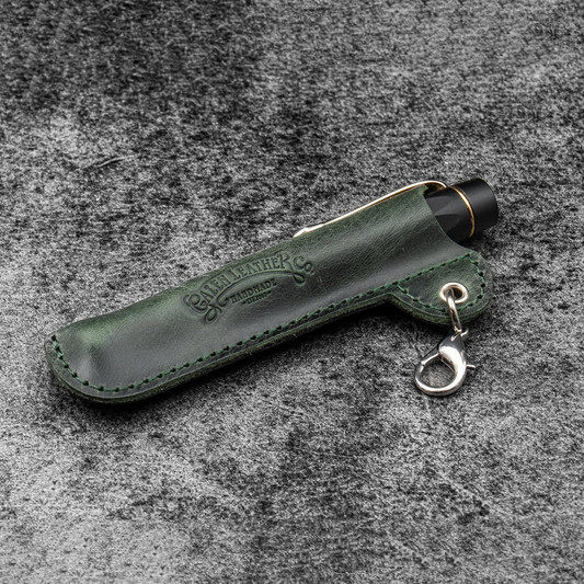 Galen Leather Lanyard EDC Pocket Pen Sleeve Keeper - Crazy Horse Forest Green