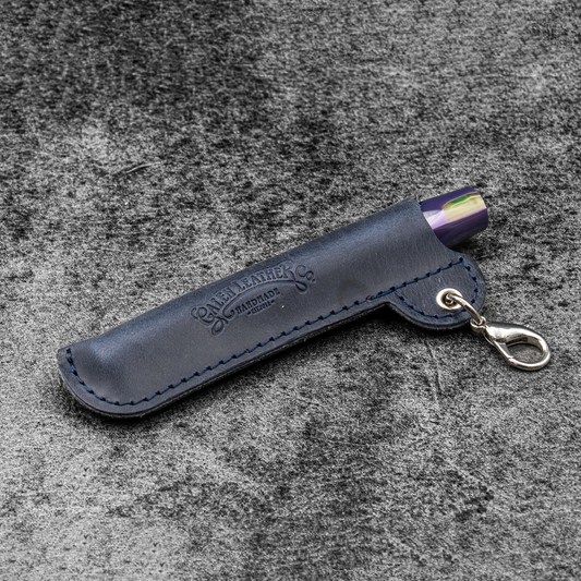 Galen Leather Lanyard EDC Pocket Pen Sleeve Keeper - Crazy Horse Navy Blue