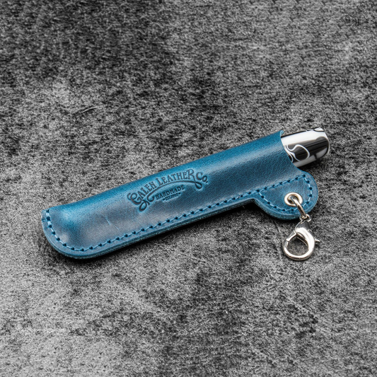 Galen Leather Lanyard EDC Pocket Pen Sleeve Keeper - Crazy Horse Ocean Blue