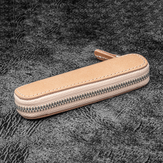 Galen Leather Zippered Single Slot Pen Case for Kaweco Pocket Pen - Undyed Leather