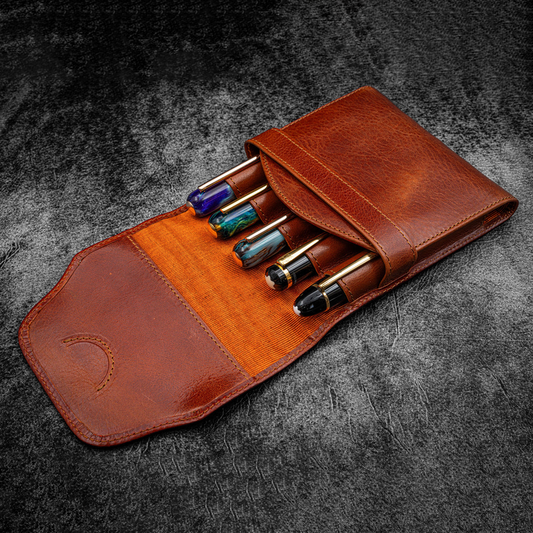 Galen Leather Legacy Collection 5 Slot TwinFlip Pen Case - Deep Cognac