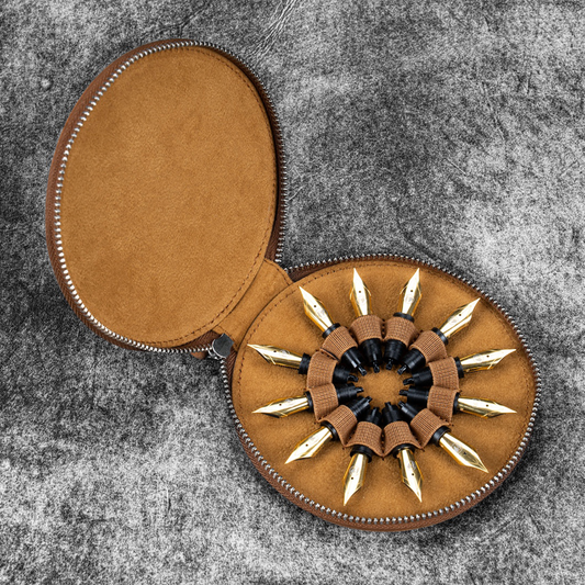 Galen Leather The Nib Circle Zippered 12 Slot Nib Case - Deep Cognac