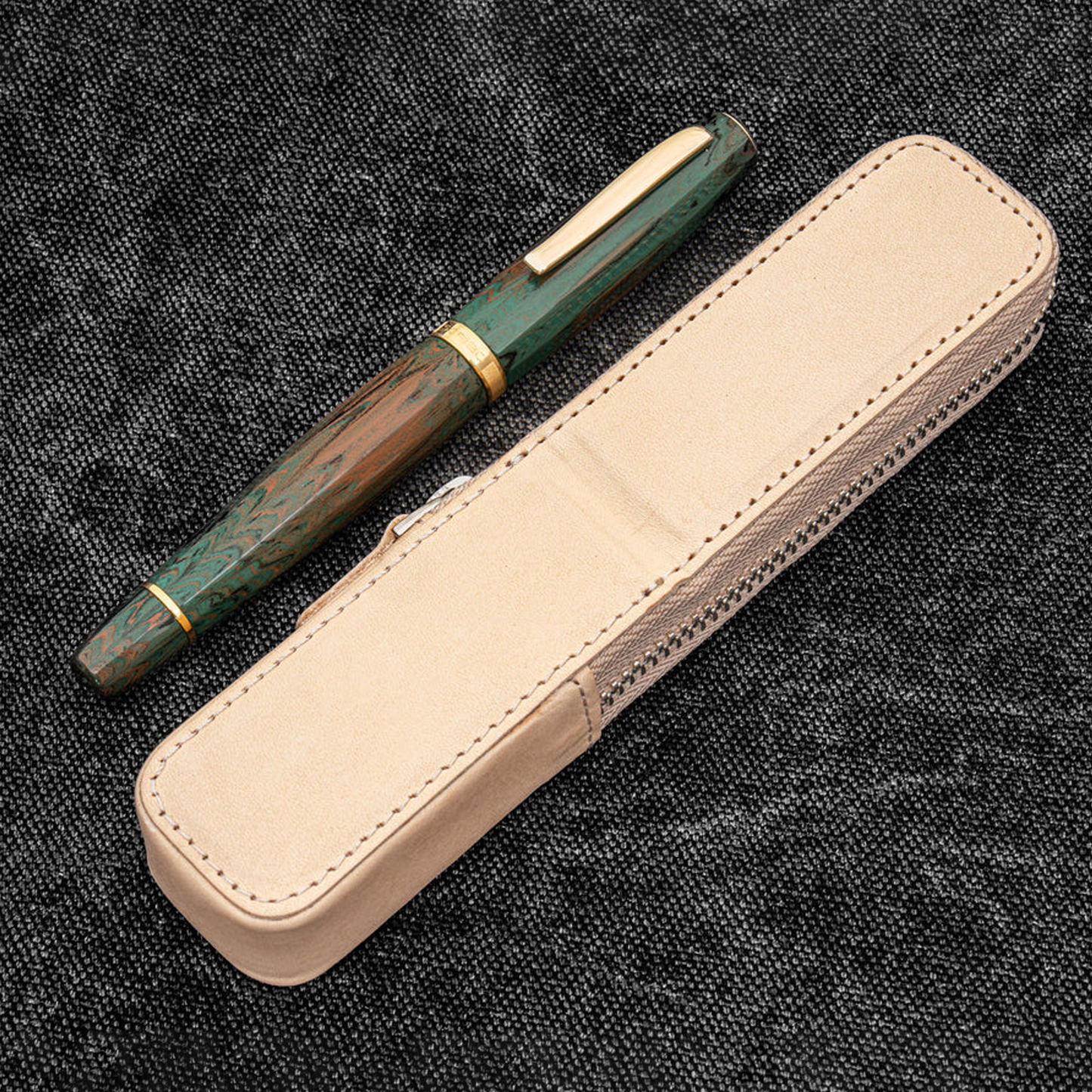 Galen Leather Oversized & Namiki Emperor Zippered Magnum Opus Hard Pen Case - Undyed Leather