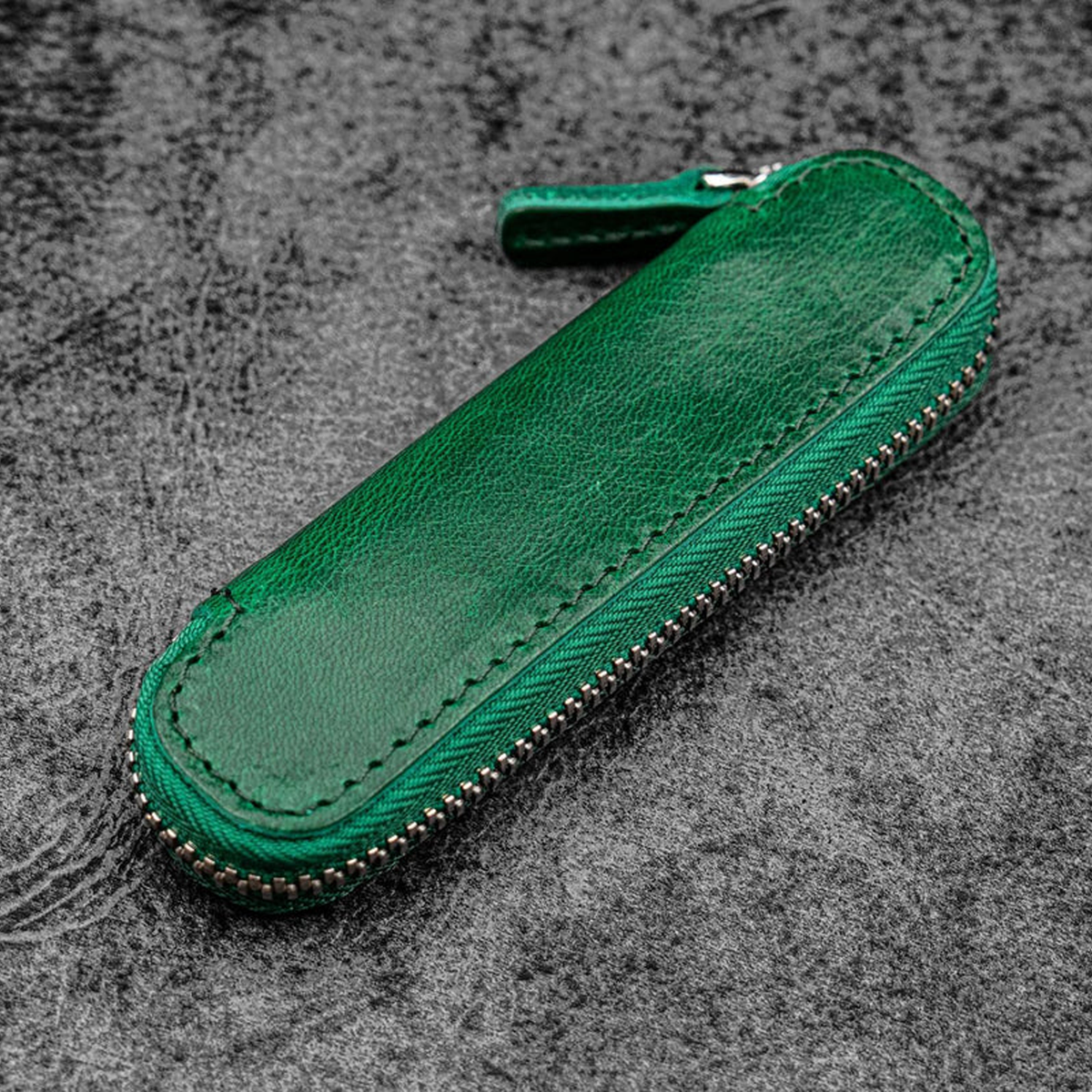 Galen Leather Zippered Single Slot Pen Case for Kaweco Pocket Pen - Vivianite Green