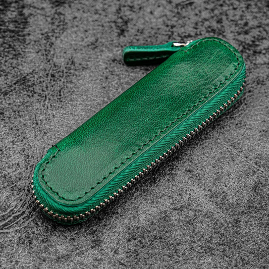 Galen Leather Zippered Single Slot Pen Case for Kaweco Pocket Pen - Vivianite Green