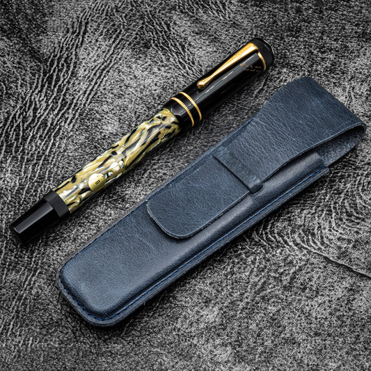 Galen Leather Slim Vintage Single Fountain Pen Sleeve - Crazy Horse Navy Blue