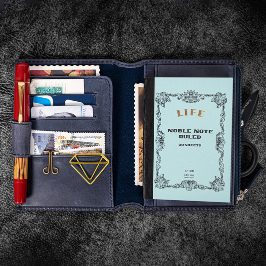 Galen Leather Wallet Insert for Traveler's Notebook Passport Size - Crazy Horse Navy Blue