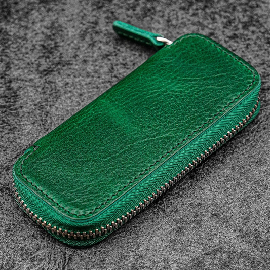 Galen Leather Zippered 2 Slots Pen Case for Kaweco Pocket Pen - Vivianite Green