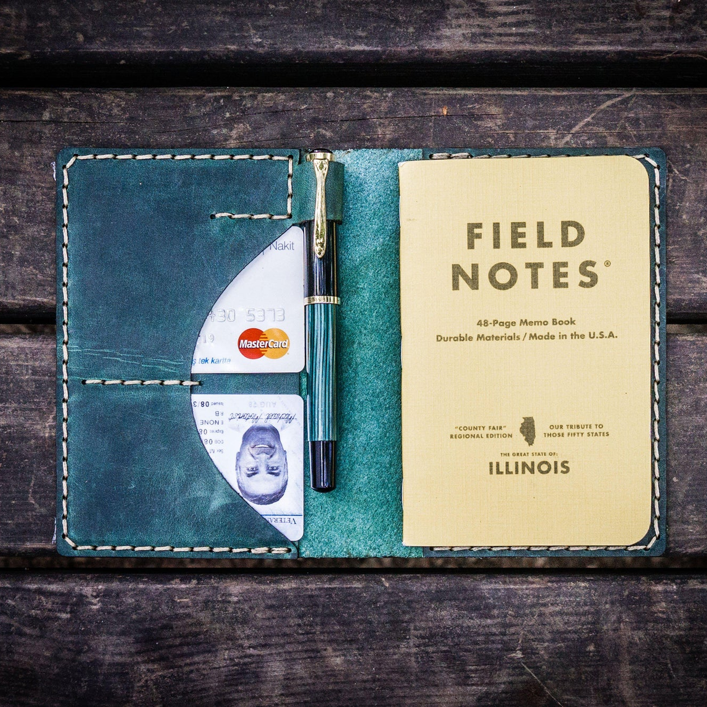 Galen Leather No. 44 Field Notes Cover - Crazy Horse Forest Green