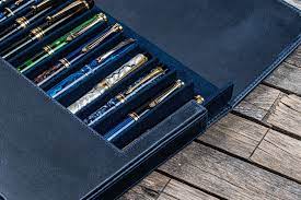 Galen Leather 12 Slots Magnum Opus Pen Case - Crazy Navy Blue (with Removable Pen Tray)