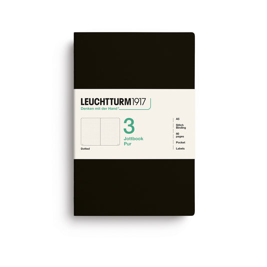 Leuchtturm1917 Jottbook Pur A5 Medium Flexcover Dotted Notebook Set - Black (Pack of 3)