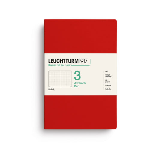 Leuchtturm1917 Jottbook Pur A5 Medium Flexcover Dotted Notebook Set - Cherry (Pack of 3)
