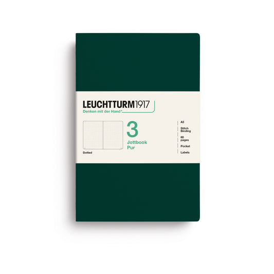 Leuchtturm1917 Jottbook Pur A5 Medium Flexcover Dotted Notebook Set - Forest Green (Pack of 3)