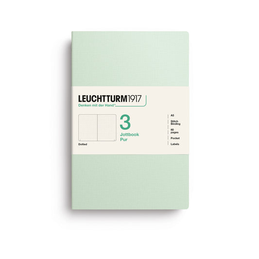 Leuchtturm1917 Jottbook Pur A5 Medium Flexcover Dotted Notebook Set - Mint Green (Pack of 3)