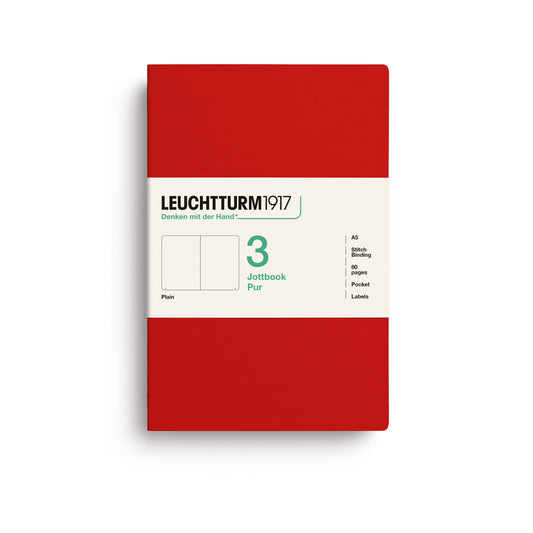 Leuchtturm1917 Jottbook Pur A5 Medium Flexcover Plain Notebook Set - Cherry (Pack of 3)