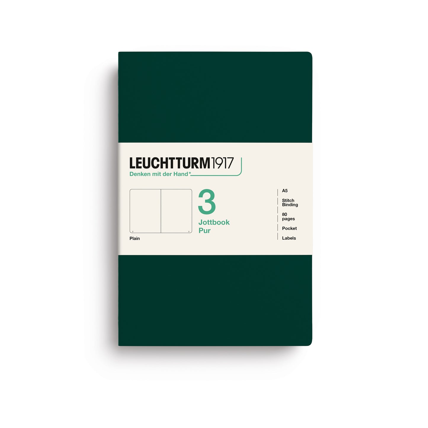 Leuchtturm1917 Jottbook Pur A5 Medium Flexcover Plain Notebook Set - Forest Green (Pack of 3)