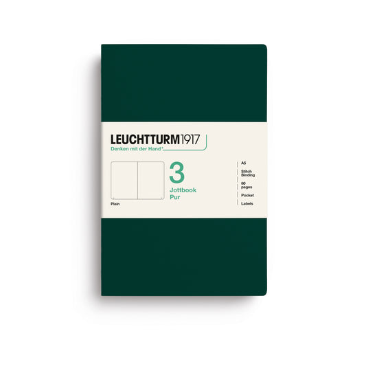 Leuchtturm1917 Jottbook Pur A5 Medium Flexcover Plain Notebook Set - Forest Green (Pack of 3)