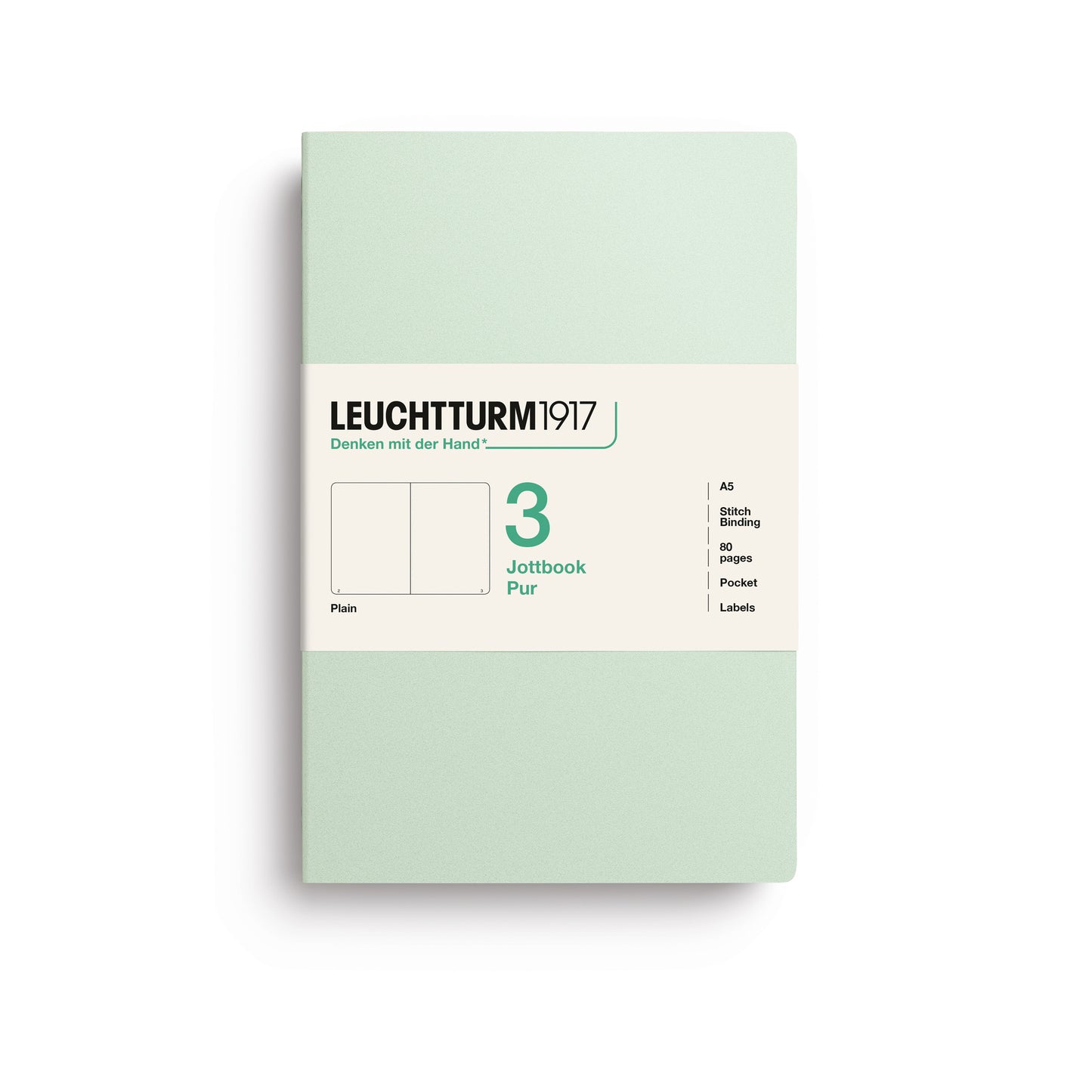 Leuchtturm1917 Jottbook Pur A5 Medium Flexcover Plain Notebook Set - Mint Green (Pack of 3)