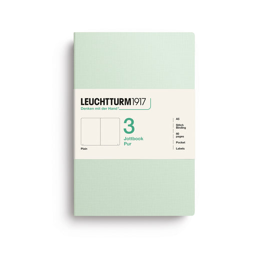 Leuchtturm1917 Jottbook Pur A5 Medium Flexcover Plain Notebook Set - Mint Green (Pack of 3)