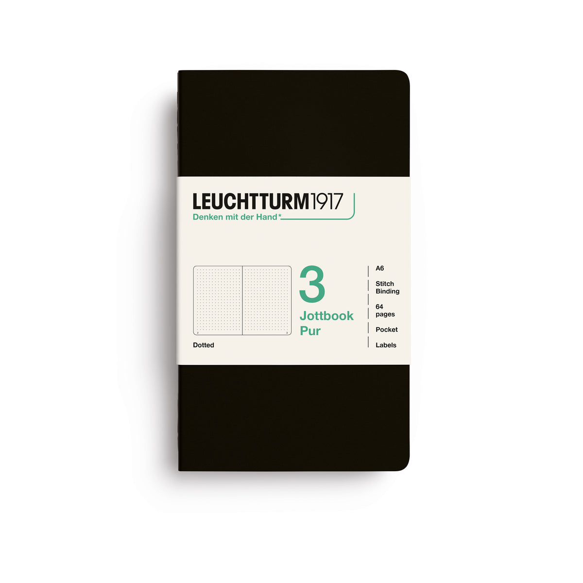 Leuchtturm1917 Jottbook Pur A6 Pocket Flexcover Dotted Notebook Set - Black (Pack of 3)