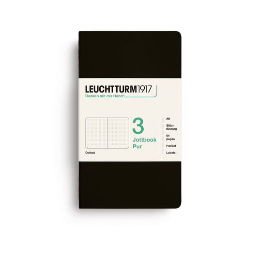 Leuchtturm1917 Jottbook Pur A6 Pocket Flexcover Dotted Notebook Set - Black (Pack of 3)