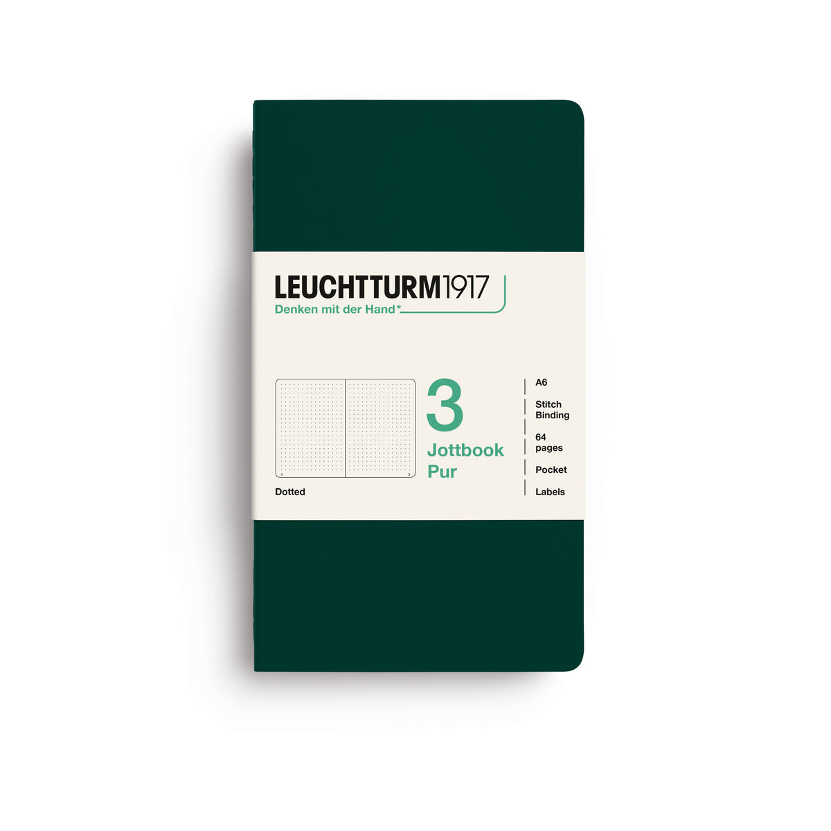 Leuchtturm1917 Jottbook Pur A6 Pocket Flexcover Dotted Notebook Set - Forest Green (Pack of 3)
