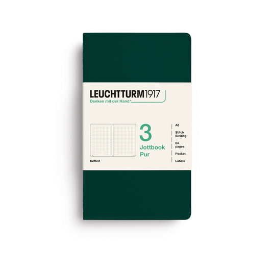 Leuchtturm1917 Jottbook Pur A6 Pocket Flexcover Dotted Notebook Set - Forest Green (Pack of 3)