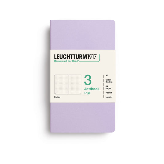 Leuchtturm1917 Jottbook Pur A6 Pocket Flexcover Dotted Notebook Set - Lilac (Pack of 3)