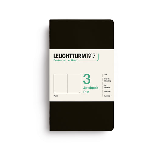 Leuchtturm1917 Jottbook Pur A6 Pocket Flexcover Plain Notebook Set - Black (Pack of 3)