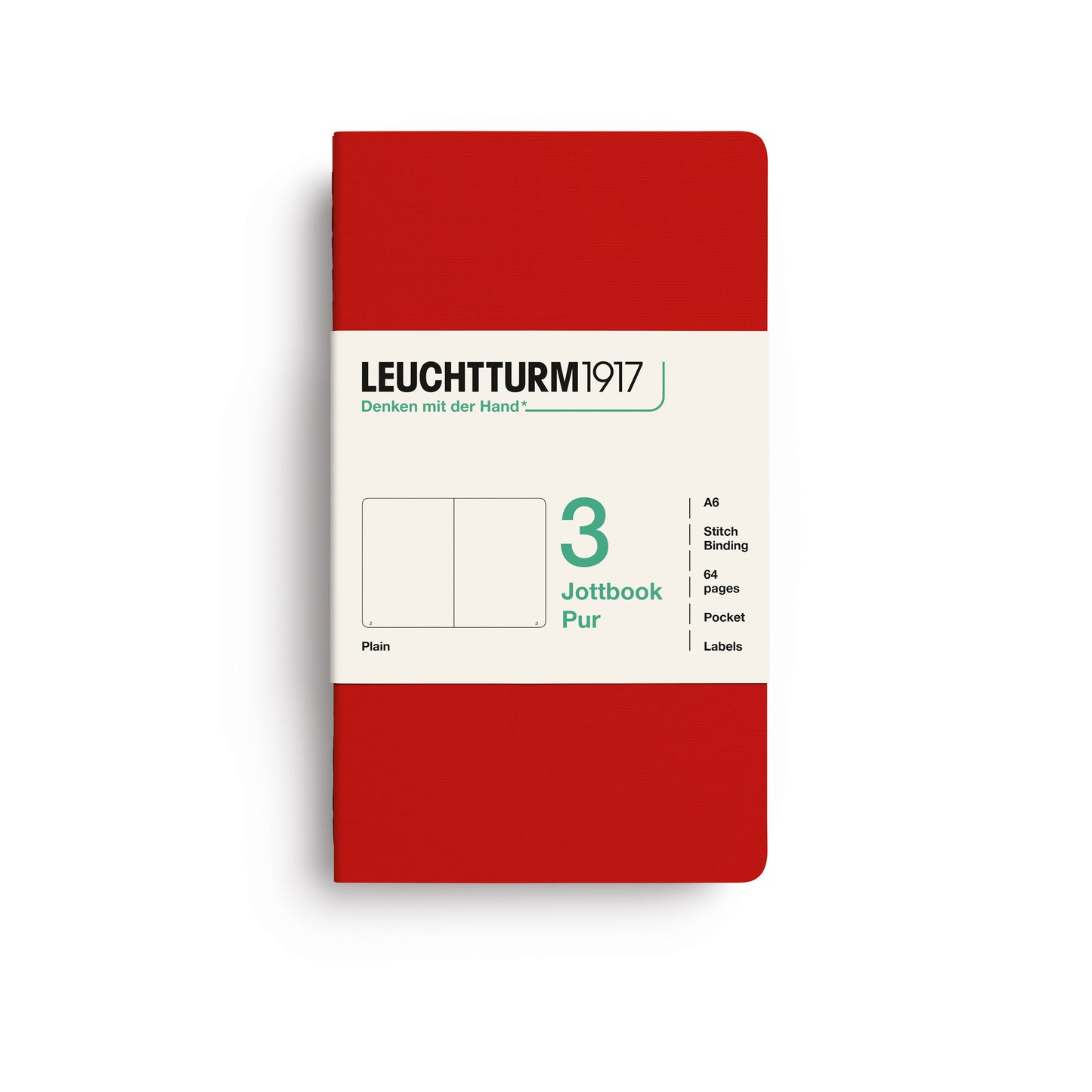 Leuchtturm1917 Jottbook Pur A6 Pocket Flexcover Plain Notebook Set - Cherry (Pack of 3)