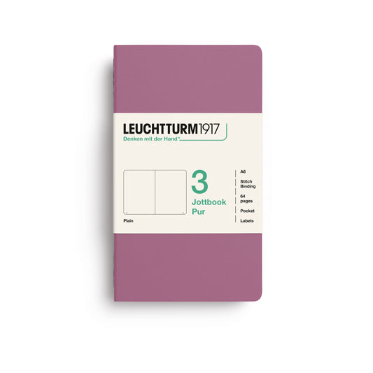 Leuchtturm1917 Jottbook Pur A6 Pocket Flexcover Plain Notebook Set - Dusty Rose (Pack of 3)